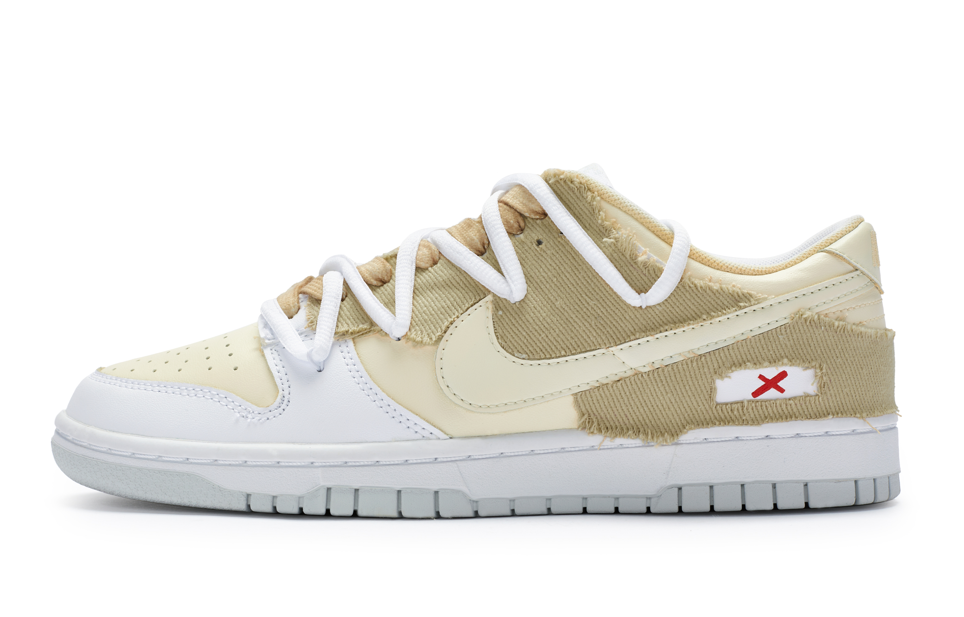Buy 【訂製球鞋】 Nike Dunk Low 811製造 戰地天使 高級簡約 毛邊貼布 手繪噴繪 低筒 板鞋 GS 米黃白