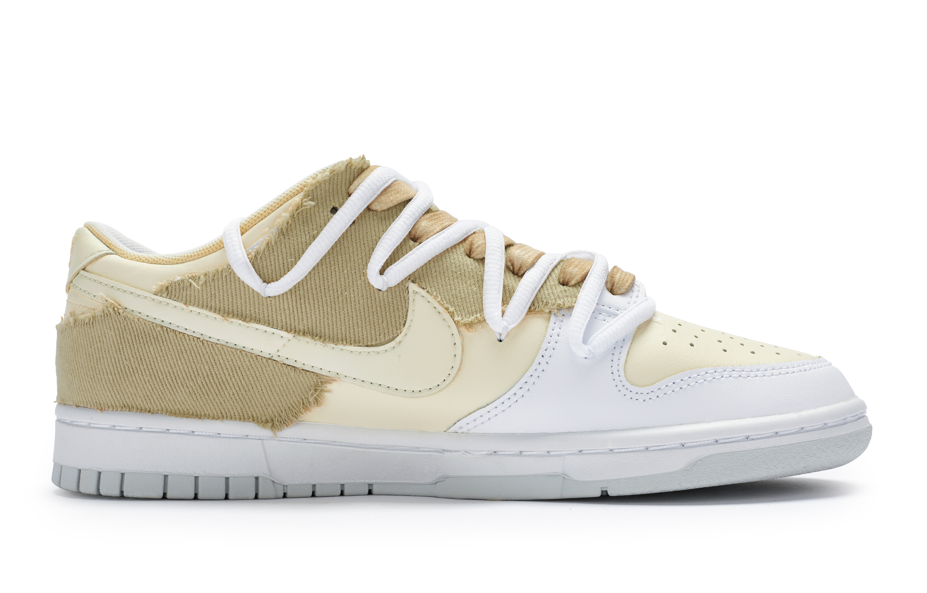 Order 【訂製球鞋】 Nike Dunk Low 811製造 戰地天使 高級簡約 毛邊貼布 手繪噴繪 低筒 板鞋 GS 米黃白