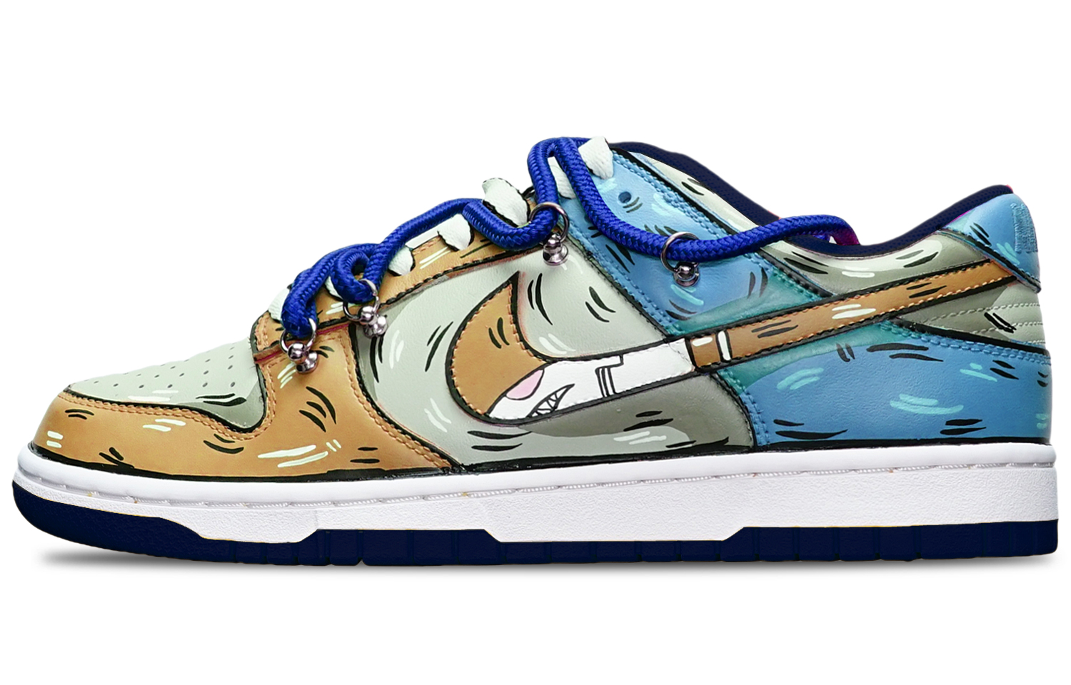 Buy [定制鞋] 耐克Dunk Low‘米灰蓝拼色’ DH9765-300(TeamT-鲨鱼卡其灰蓝女S-BOX)