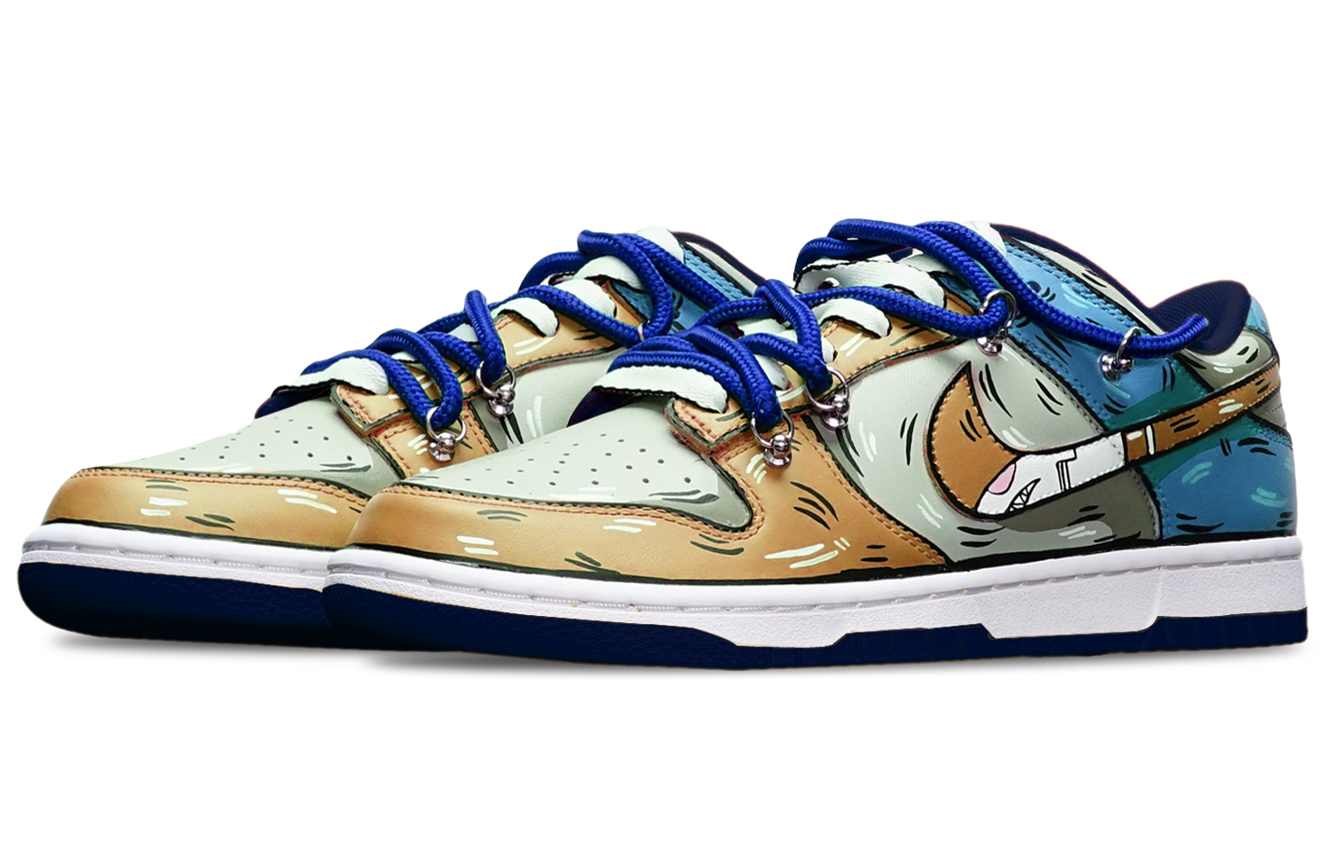 Lookbook [定制鞋] 耐克Dunk Low‘米灰蓝拼色’ DH9765-300(TeamT-鲨鱼卡其灰蓝女S-BOX)
