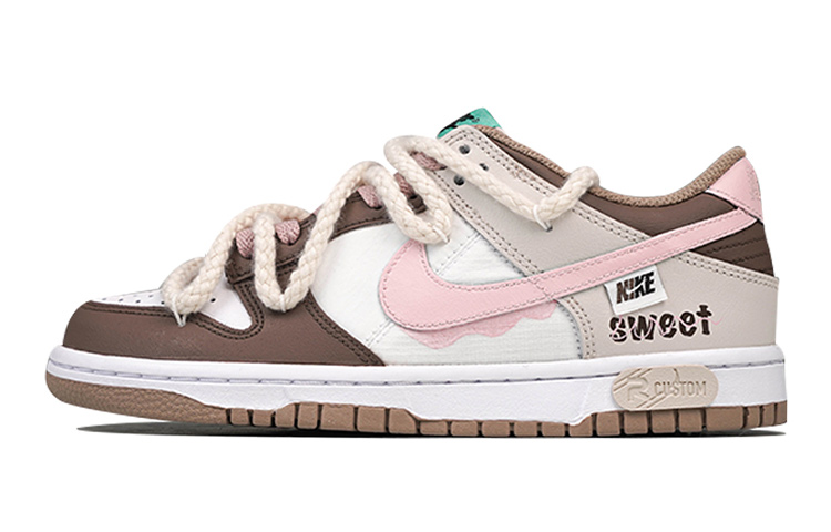 Buy 【訂製球鞋】Nike Dunk Low 莓果黑巧 甜蜜愛人 流淌勾 解構鞋帶 麻繩 低幫 板鞋 GS 棕粉