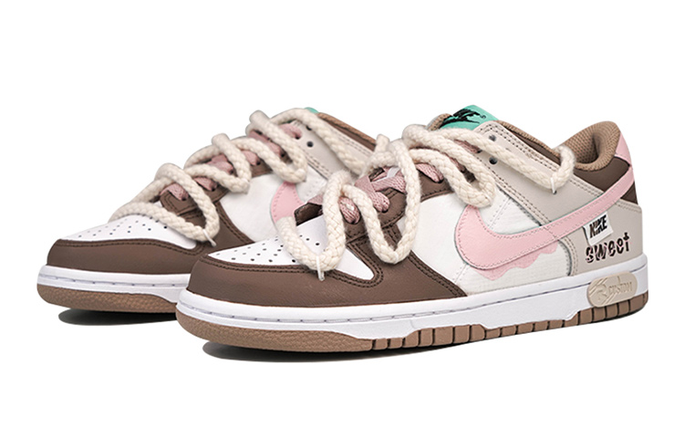 Lookbook 【訂製球鞋】Nike Dunk Low 莓果黑巧 甜蜜愛人 流淌勾 解構鞋帶 麻繩 低幫 板鞋 GS 棕粉