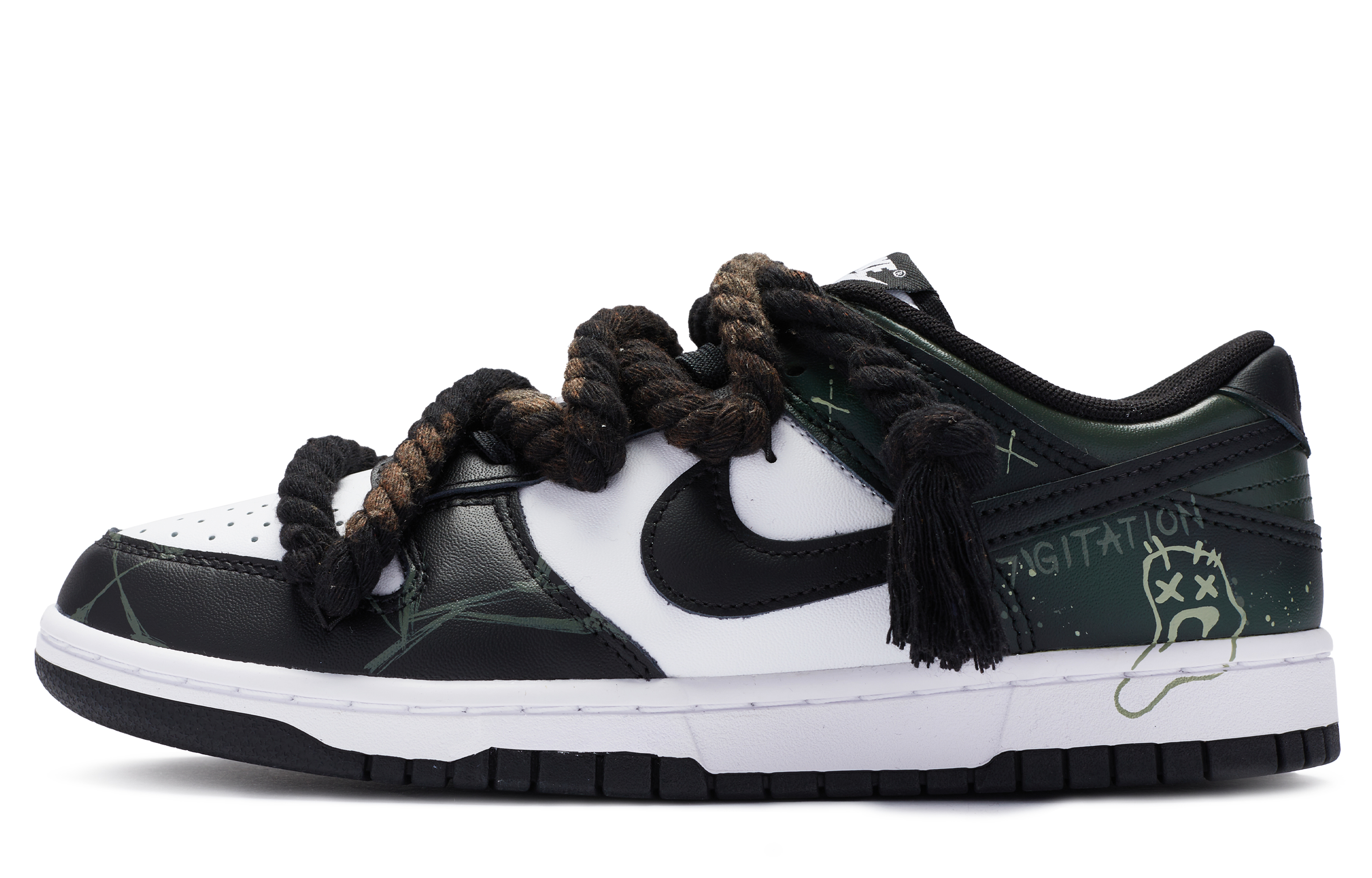 Buy [Sneakers Kustom] Nike Dunk Low 'BIGNIU Black Putih Hijau' DD1391-100(TeamR-男款烦躁黑白)