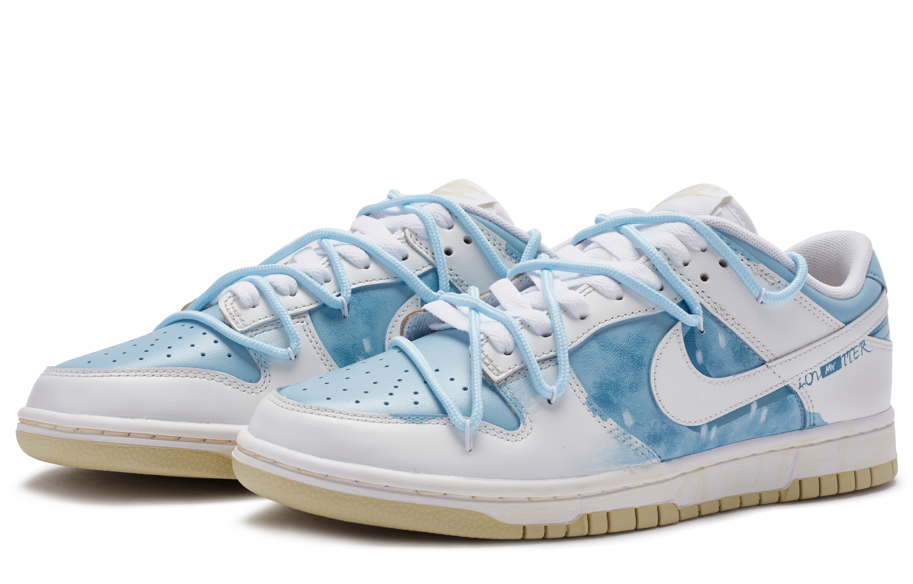Lookbook [Sepatu Kustom] Nike Dunk Low 'BIGNIU City Love - Biru Putih' DV0833-100(TeamR-男款情书)