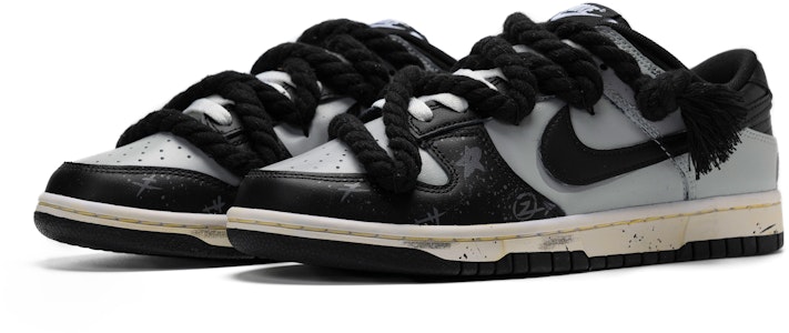 【定製球鞋】Nike Dunk Low BIGNIU 灰暗彷徨 高街 美式 解構鞋帶 手繪噴繪 低筒 滑板鞋 GS 黑灰 Lookbook 【定製球鞋】Nike Dunk Low BIGNIU 灰暗彷徨 高街 美式 解構鞋帶 手繪噴繪 低筒 滑板鞋 GS 黑灰