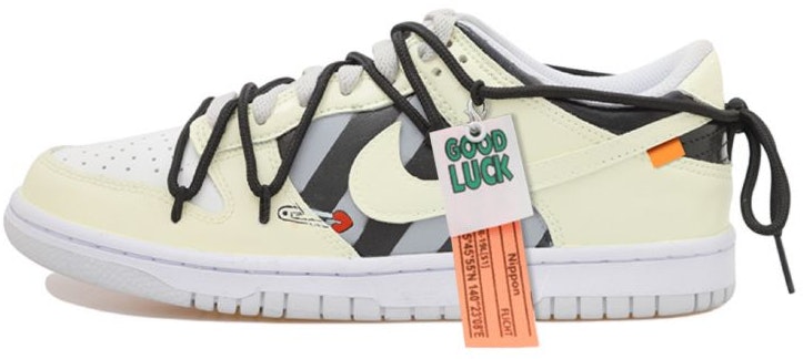 custom-shoes-nike-dunk-low-black-white-fabric-safety-pin