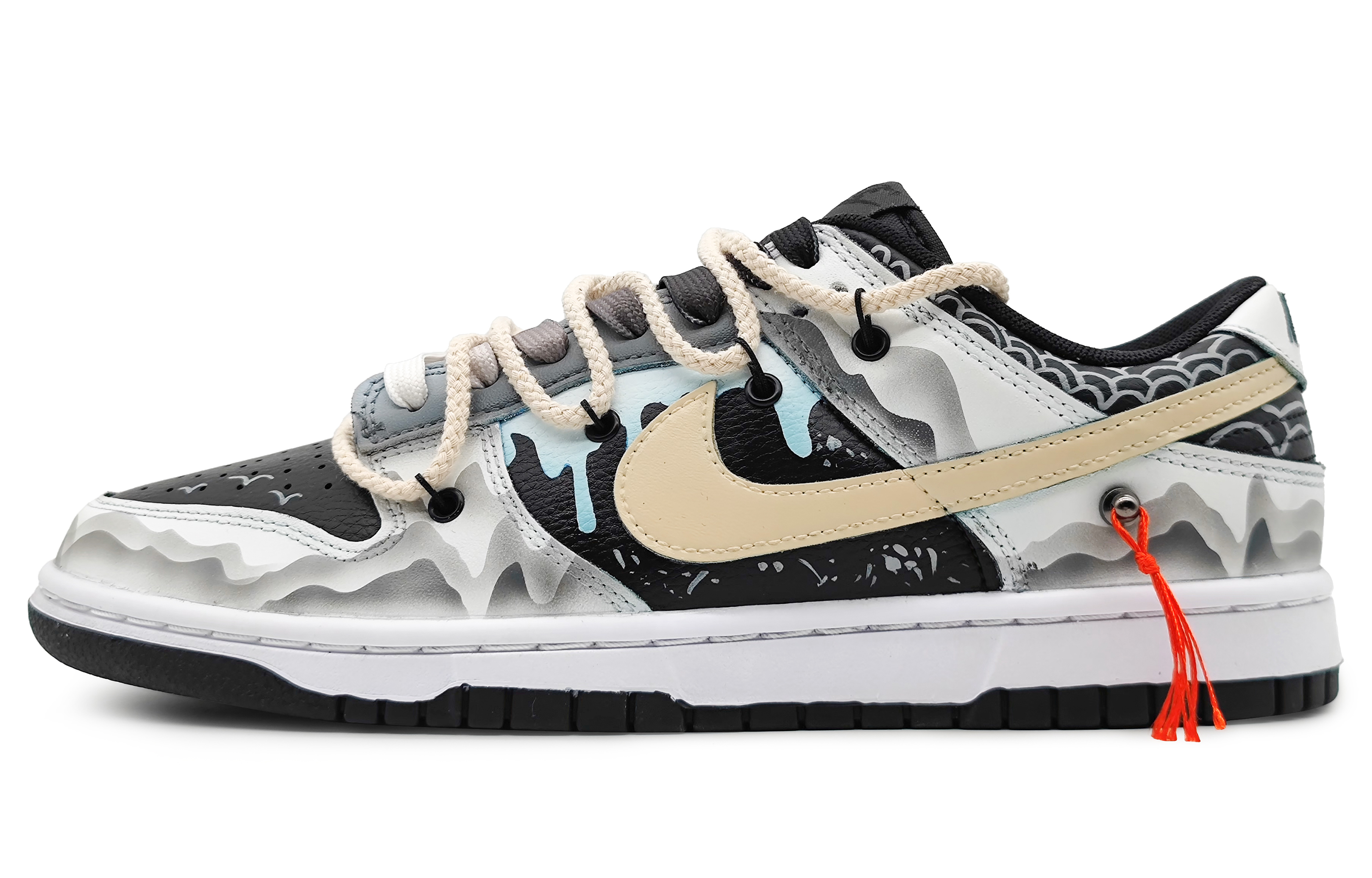Buy 【定製球鞋】 Nike Dunk Low 龍遊萬川 栩栩江山 鱗片 國風國潮 尾繩可拆卸 低筒 板鞋 男款 米黑藍