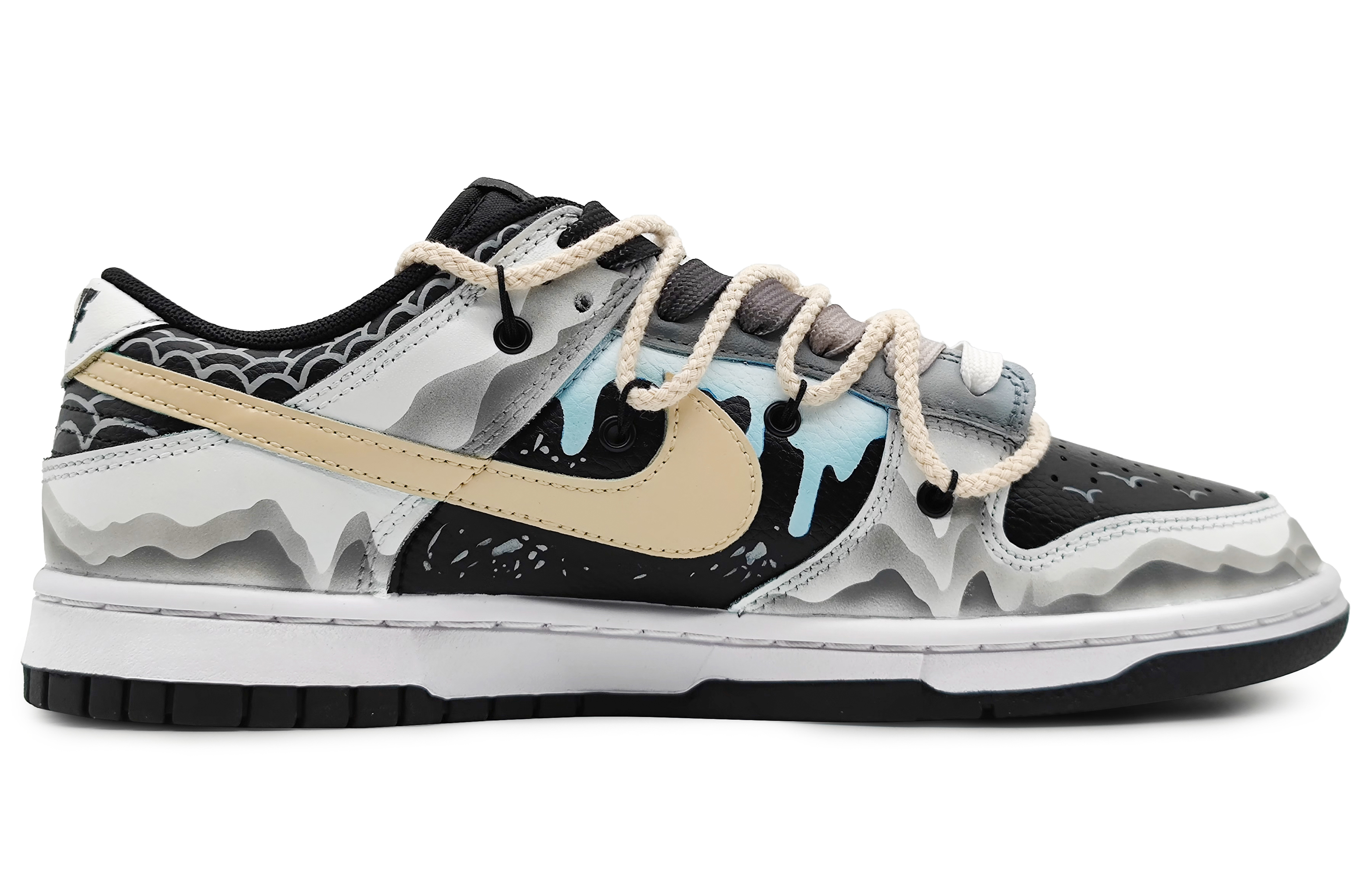 Order 【定製球鞋】 Nike Dunk Low 龍遊萬川 栩栩江山 鱗片 國風國潮 尾繩可拆卸 低筒 板鞋 男款 米黑藍