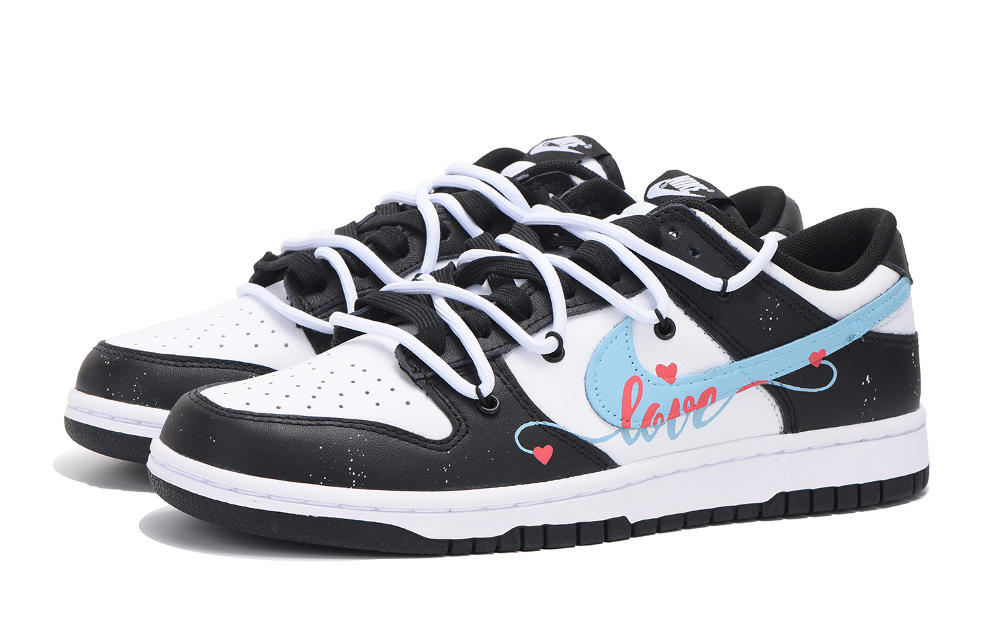 Lookbook [Nike Sepatu Kustom] Dunk Low 'Hitam Biru Hati Deconstructed' DD1391-100(Team拾伍-男款黑蓝爱心)