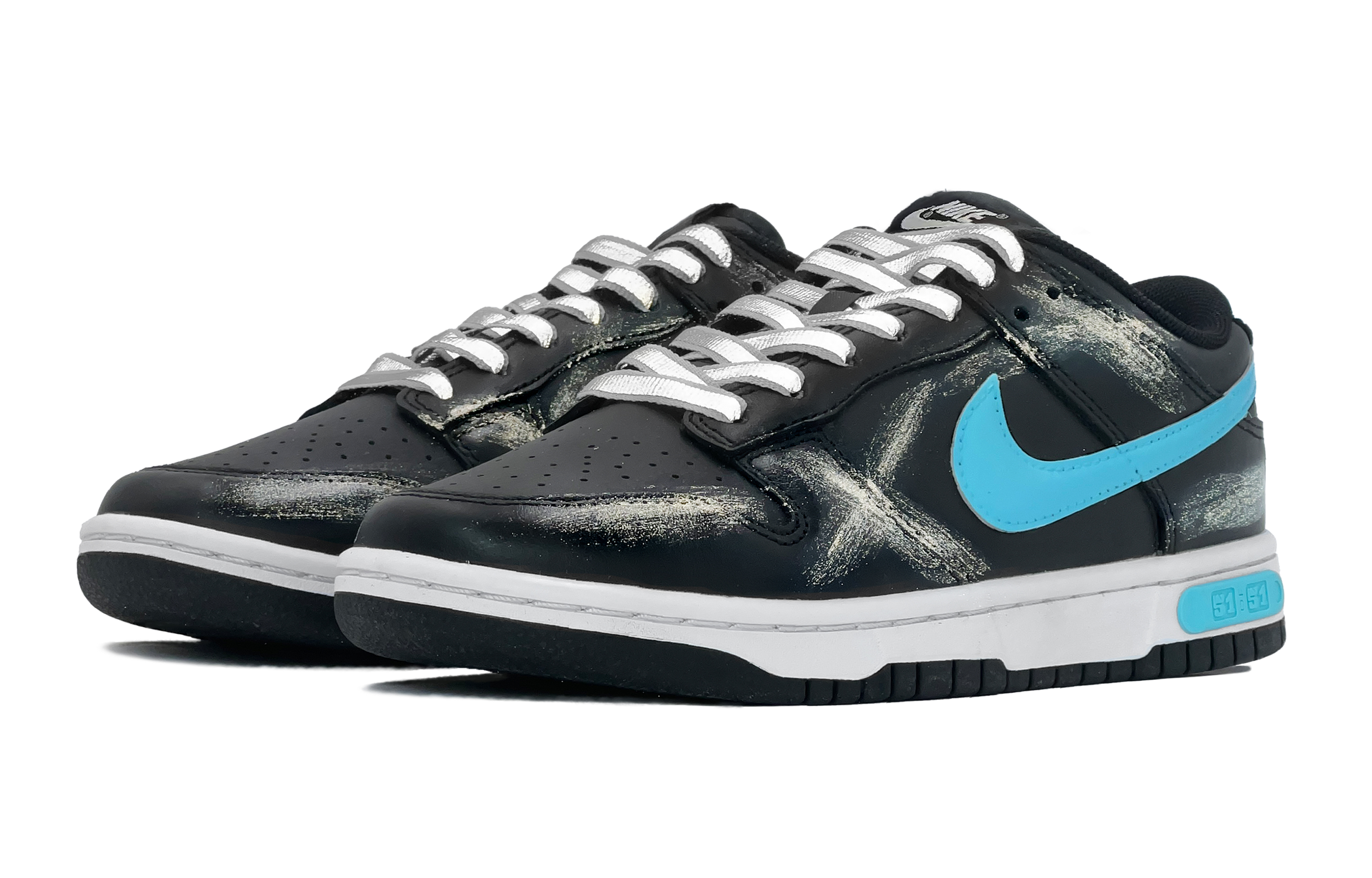 Lookbook 나이키 덩크 로우 '블랙 블루 해커 리플렉티브 레이스' (커스텀) DV0831-002(TeamS-黑蓝反光酷炫男)