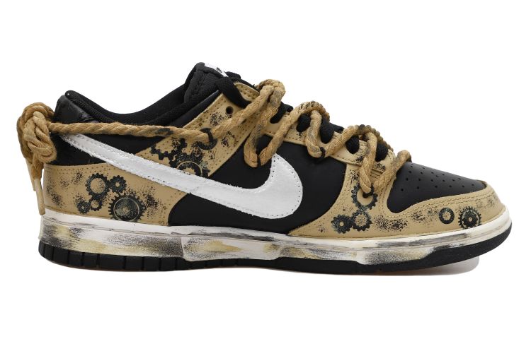 Order 【訂製球鞋】 Nike Dunk Low 時間齒輪 HRZZ 銀勾 做舊 麻繩 解構鞋帶 禮盒 低筒 板鞋 GS 黑棕