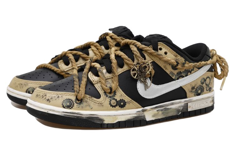 Lookbook 【訂製球鞋】 Nike Dunk Low 時間齒輪 HRZZ 銀勾 做舊 麻繩 解構鞋帶 禮盒 低筒 板鞋 GS 黑棕