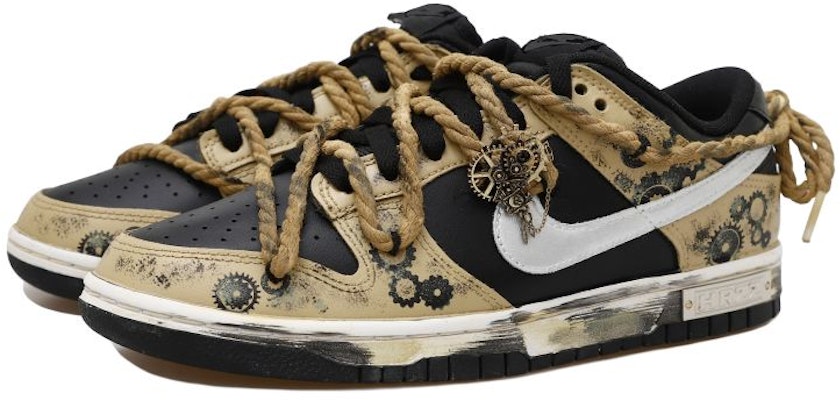 【訂製球鞋】 Nike Dunk Low 時間齒輪 HRZZ 銀勾 做舊 麻繩 解構鞋帶 禮盒 低筒 板鞋 GS 黑棕 Lookbook 【訂製球鞋】 Nike Dunk Low 時間齒輪 HRZZ 銀勾 做舊 麻繩 解構鞋帶 禮盒 低筒 板鞋 GS 黑棕