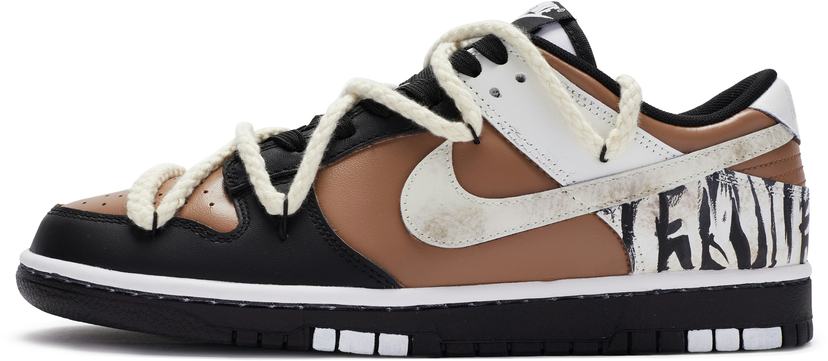 custom-shoes-nike-dunk-low-black-brown-white-hand-painted-mustang