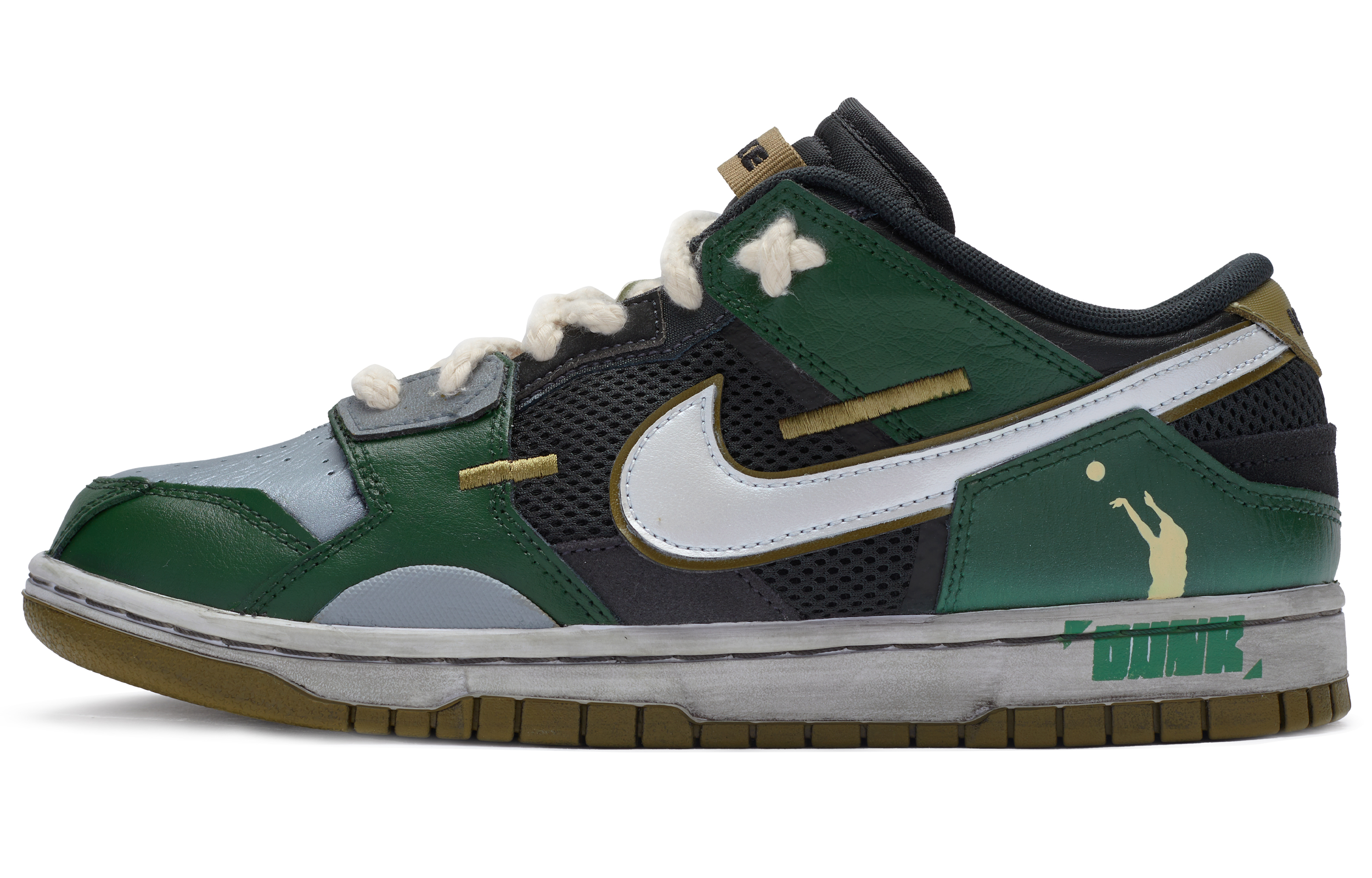 Buy [定制鞋款] Nike Dunk Low '黑绿灰白' DM0128-001(TeamR-男款飞鸟S-BOX)