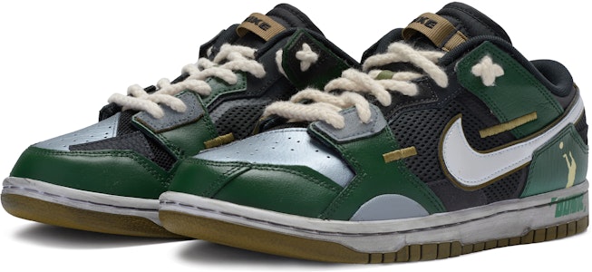 Nike Dunk Low カスタム ブラック/グリーン/グレー/ホワイト DM0128-001(TeamR-男款飞鸟) Lookbook Nike Dunk Low カスタム ブラック/グリーン/グレー/ホワイト DM0128-001(TeamR-男款飞鸟)
