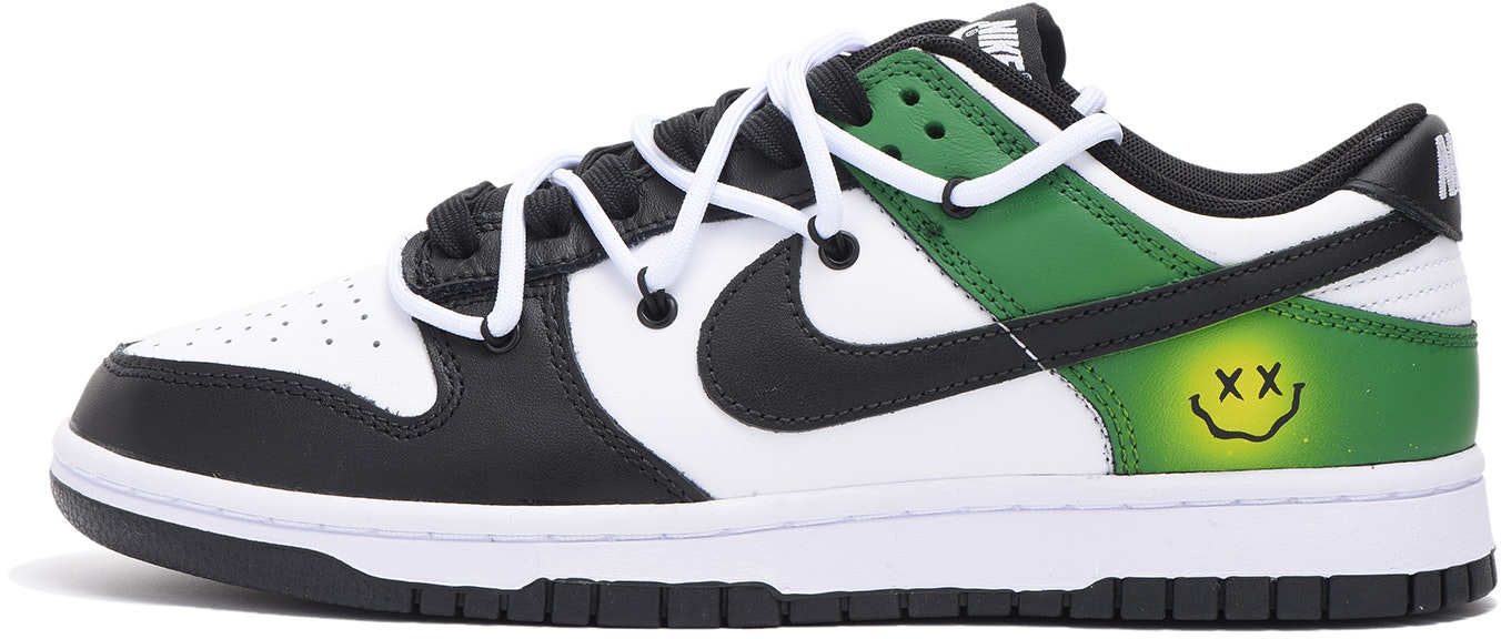 custom-shoes-nike-dunk-low-black-green-smiley-deconstructed