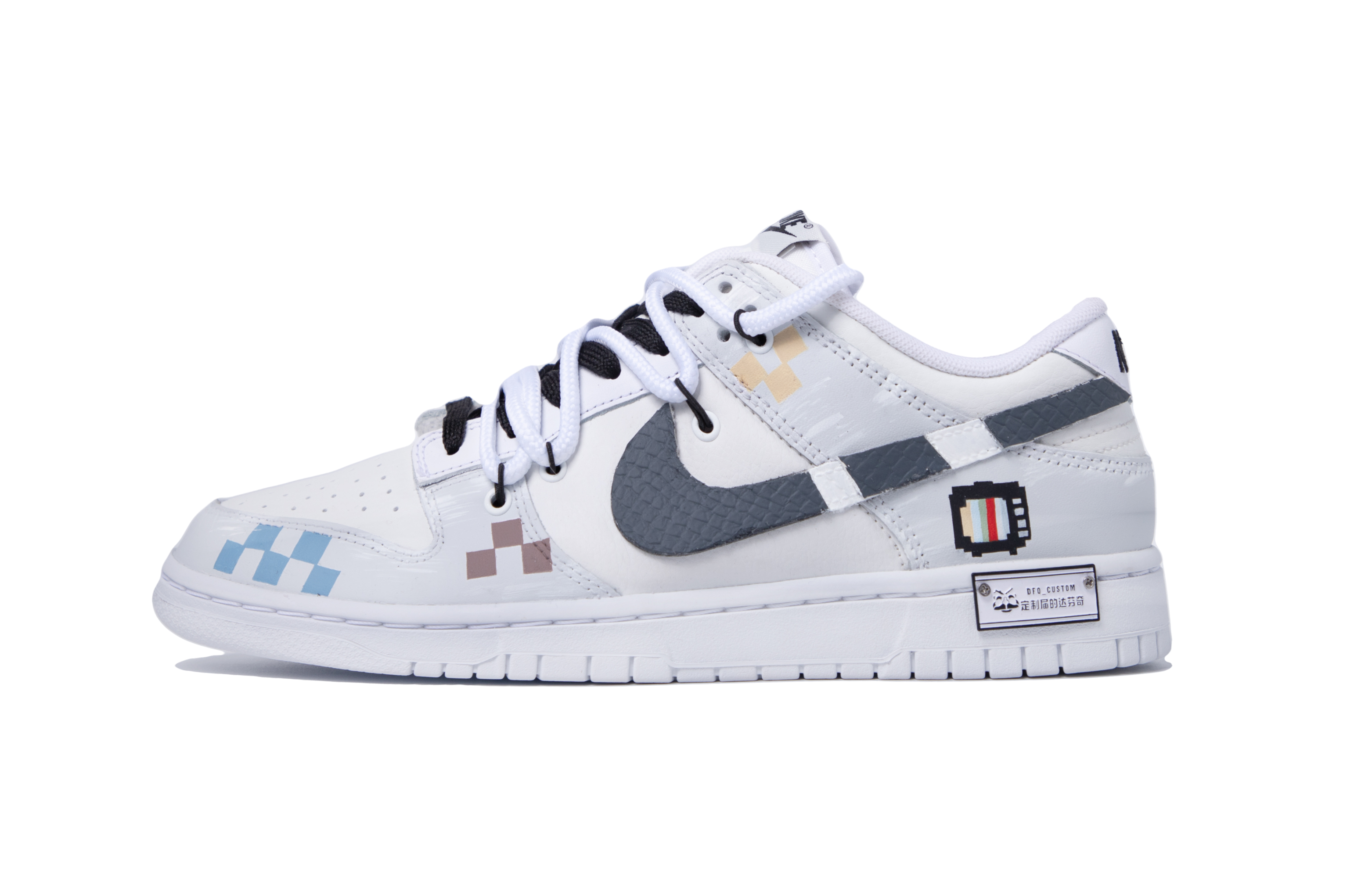 [Custom Shoes] Nike Dunk Low 'Black Grey White Da Vinci Custom' - Novelship