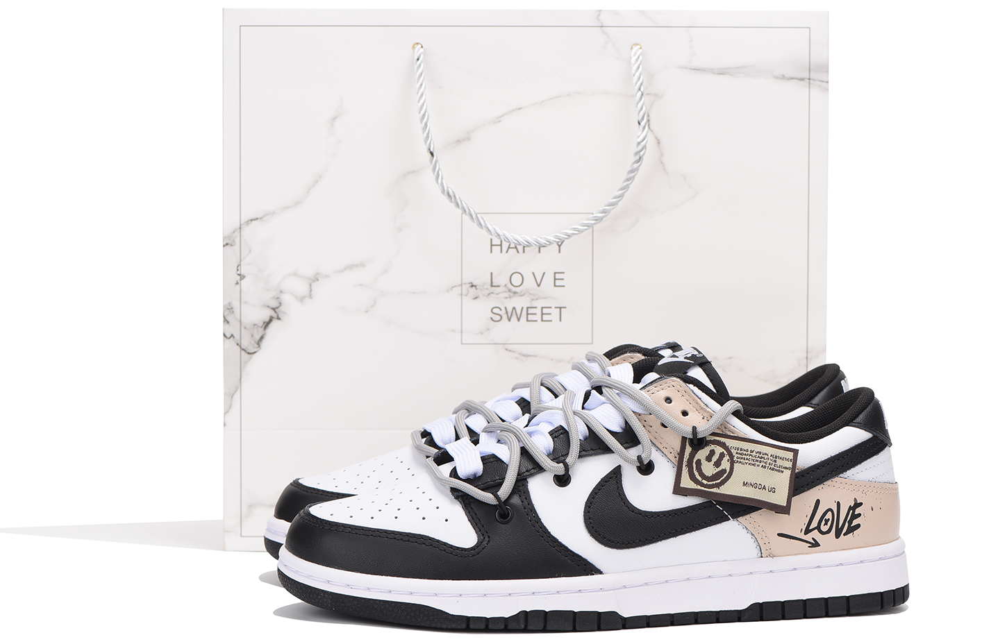 Buy 【訂製球鞋】 Nike Dunk Low 解構 vibe風 笑臉 高街 低筒 板鞋 GS 黑卡其