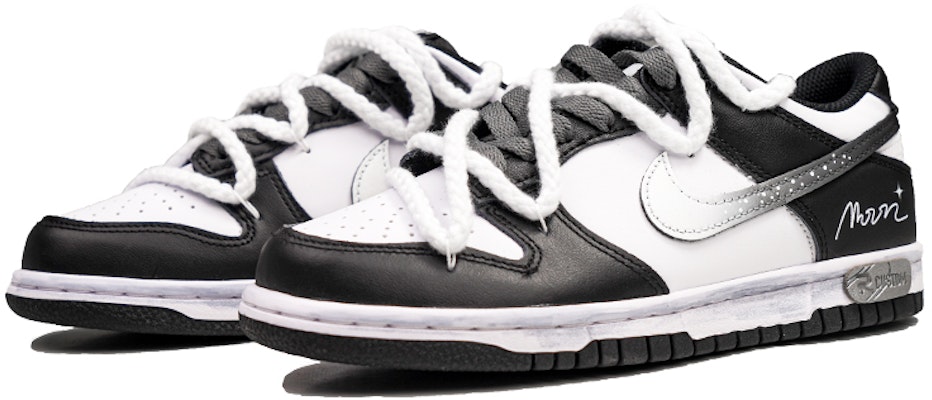 【客製球鞋】Nike Dunk Low 黑色月光 漸變星空 麻繩鞋帶 極簡 低筒 板鞋 GS 黑白 Lookbook 【客製球鞋】Nike Dunk Low 黑色月光 漸變星空 麻繩鞋帶 極簡 低筒 板鞋 GS 黑白