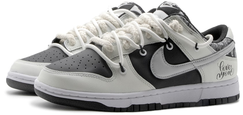 【客製化球鞋】 Nike Dunk Low 高街風 腰果花 解構 復古做舊 低筒 滑板鞋 GS 黑白 Lookbook 【客製化球鞋】 Nike Dunk Low 高街風 腰果花 解構 復古做舊 低筒 滑板鞋 GS 黑白