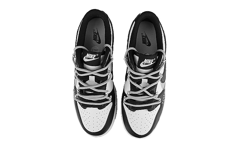Shop [Kasut Custom] Nike Dunk Low 'Black Panda Inked Deconstructed Swoosh' CW1590-100(Team58-分子NH3)