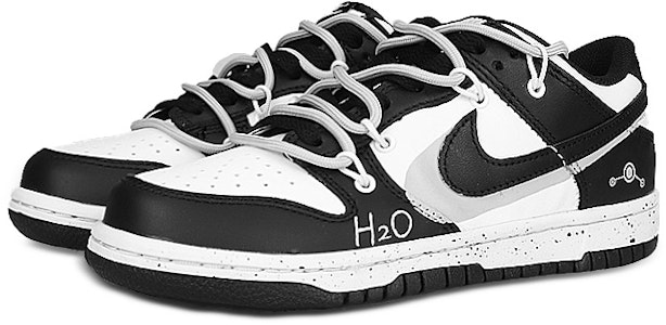 【客製球鞋】Nike Dunk Low "Black" 熊貓 H2O 分子 噴墨 解構 雙勾 低筒 板鞋 GS 黑白 Lookbook 【客製球鞋】Nike Dunk Low "Black" 熊貓 H2O 分子 噴墨 解構 雙勾 低筒 板鞋 GS 黑白