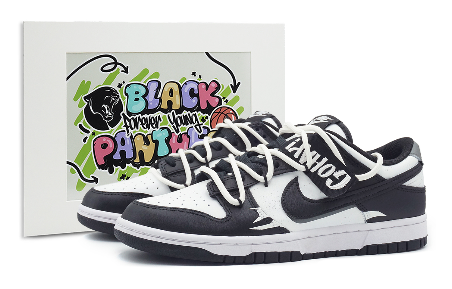 Order 나이키 덩크 로우 '블랙팬서 판다' (커스텀) CW1590-100(Team108-女款裂缝)