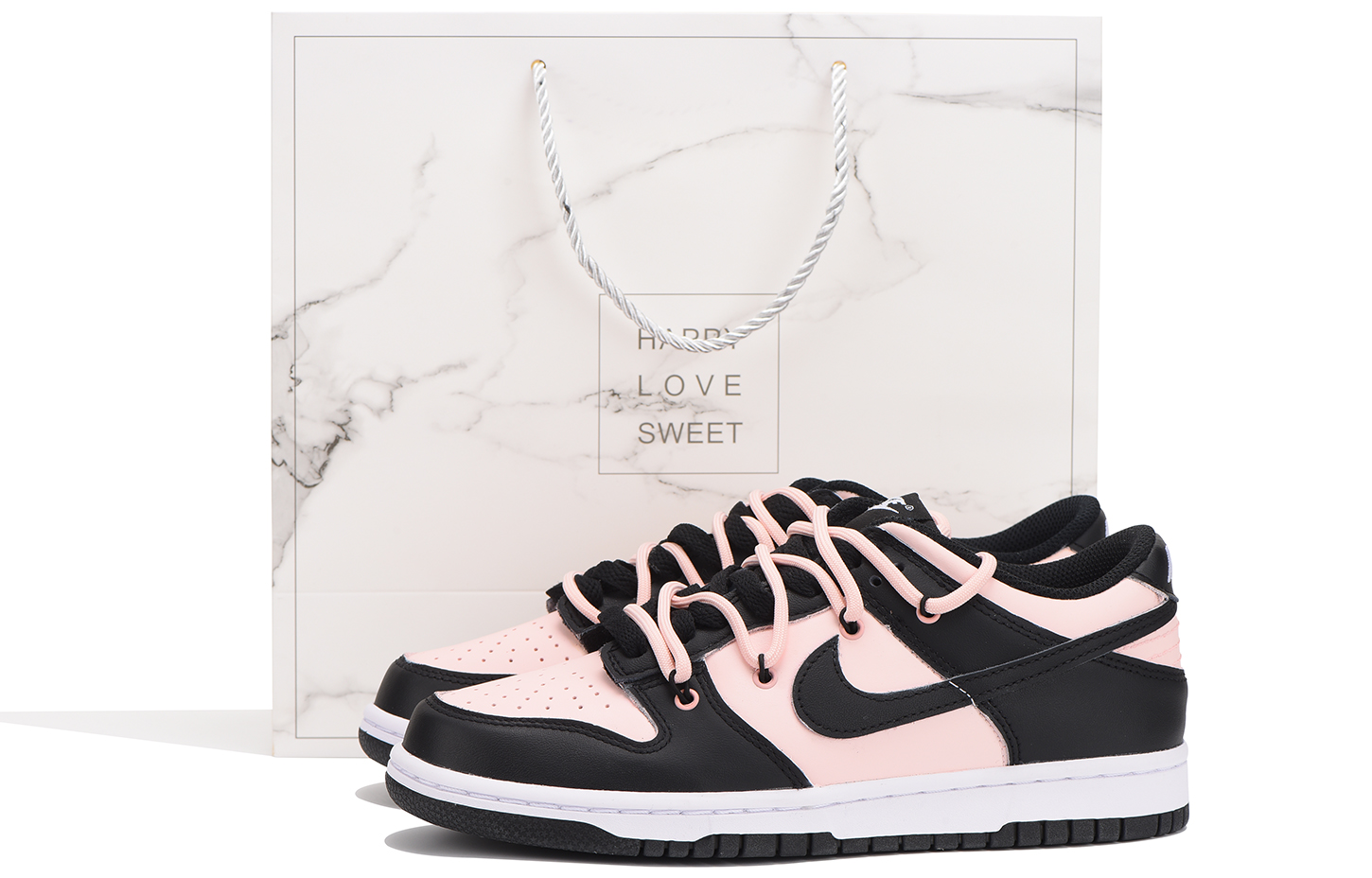 Buy [Kasut Custom] Nike Dunk Low 'Hitam Merah Jambu' CW1590-100(Team59-女款黑粉三)