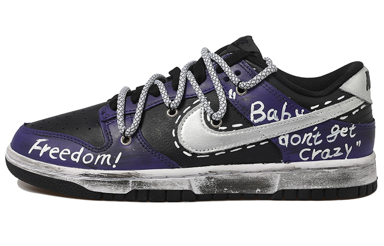 Buy 定制鞋 Nike Dunk Low 黑银紫色氛围 DJ6188-002(Team拾玖-黑银字体男S-BOX)
