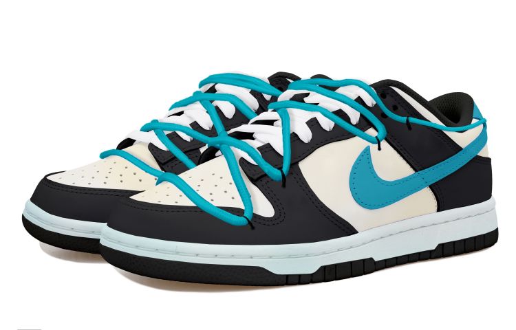 Lookbook [Sepatu Kustom] Nike Dunk Low 'Hitam Putih Swoosh Biru Usang' DD1391-100(Team拾玖-黑白蓝钩男S-BOX)