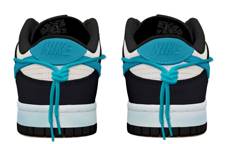 Shop [Sepatu Kustom] Nike Dunk Low 'Hitam Putih Swoosh Biru Usang' DD1391-100(Team拾玖-黑白蓝钩男S-BOX)