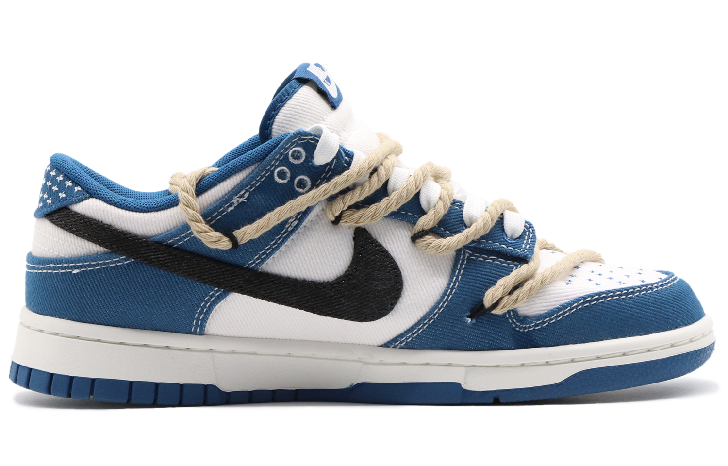 Lookbook [定制鞋款] 耐克Dunk低帮‘黑白蓝-刺子绣解构’ DV0834-101(Team57-男款缠绵)