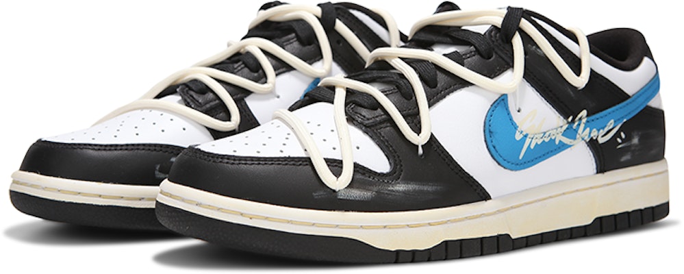【訂製球鞋】Nike Dunk Low 火心 閃電熊貓 簡約 高街 解構綁帶 復古 低筒 板鞋 GS 黑白藍 Lookbook 【訂製球鞋】Nike Dunk Low 火心 閃電熊貓 簡約 高街 解構綁帶 復古 低筒 板鞋 GS 黑白藍