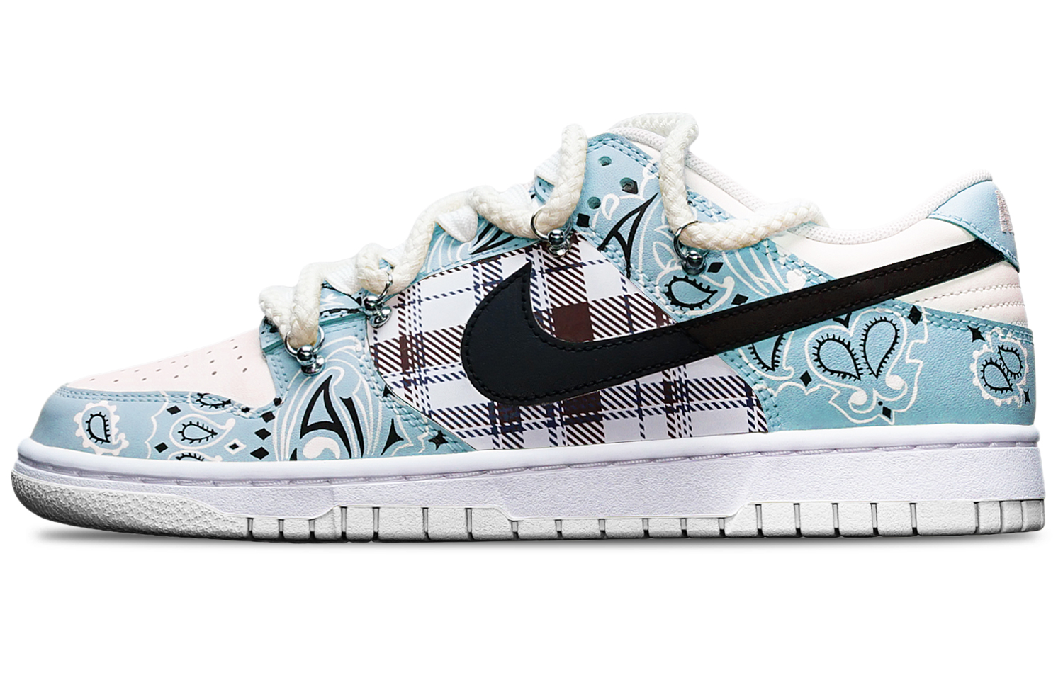 Buy [Zapatillas Personalizadas] Nike Dunk Low 'Negro Blanco Azul Paisley' DH9765-100(TeamT-腰果花蓝白S-BOX)