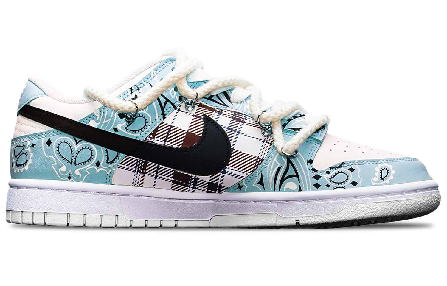 Order [Zapatillas Personalizadas] Nike Dunk Low 'Negro Blanco Azul Paisley' DH9765-100(TeamT-腰果花蓝白S-BOX)