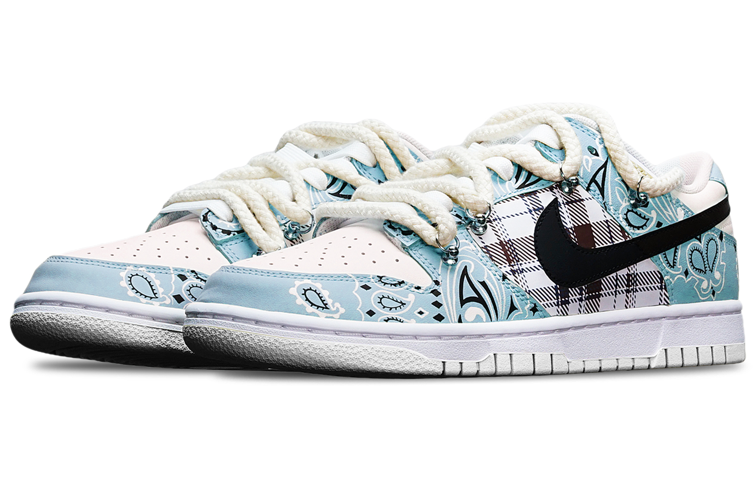 Lookbook [Zapatillas Personalizadas] Nike Dunk Low 'Negro Blanco Azul Paisley' DH9765-100(TeamT-腰果花蓝白S-BOX)