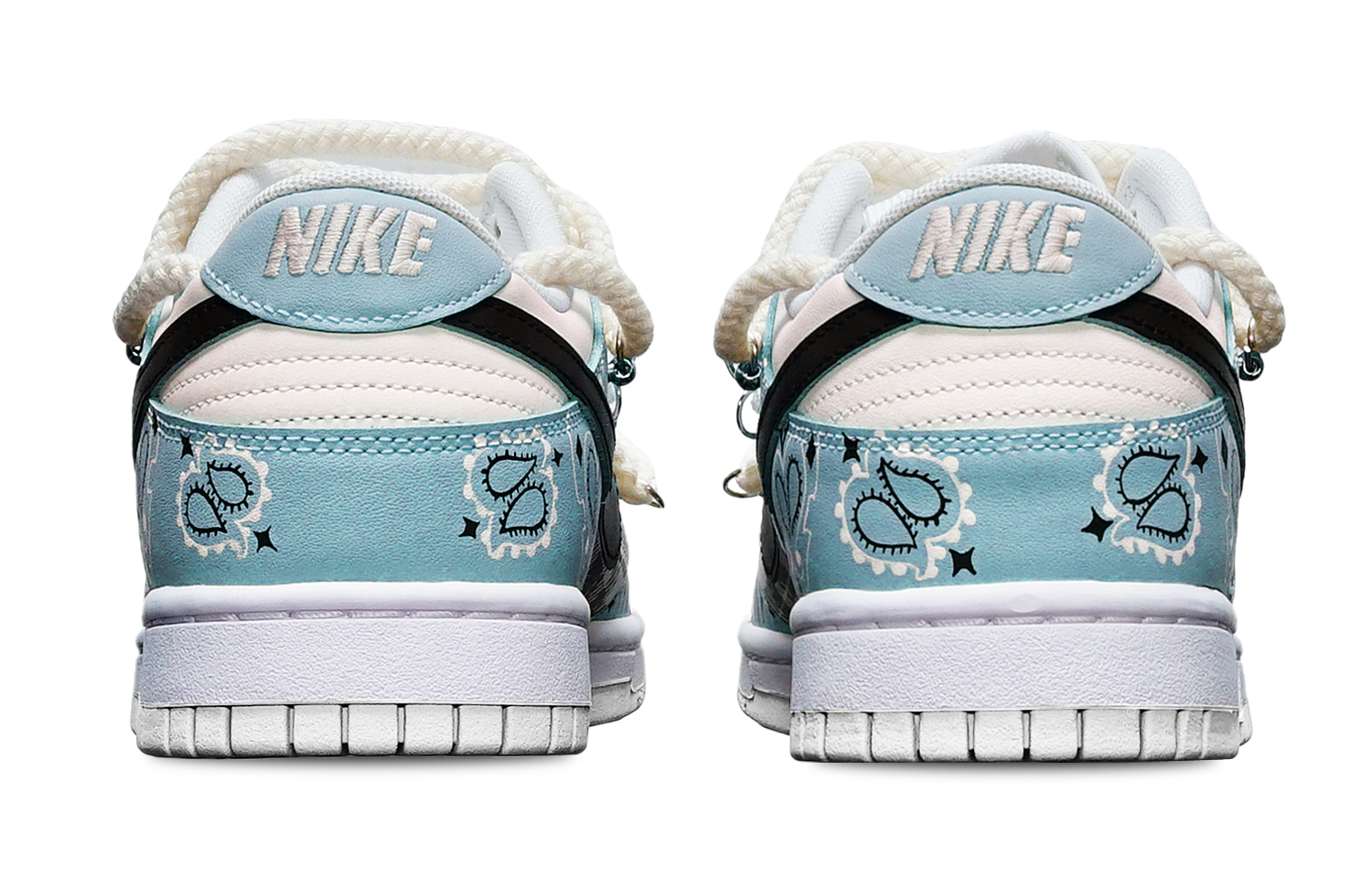 Shop [Zapatillas Personalizadas] Nike Dunk Low 'Negro Blanco Azul Paisley' DH9765-100(TeamT-腰果花蓝白S-BOX)