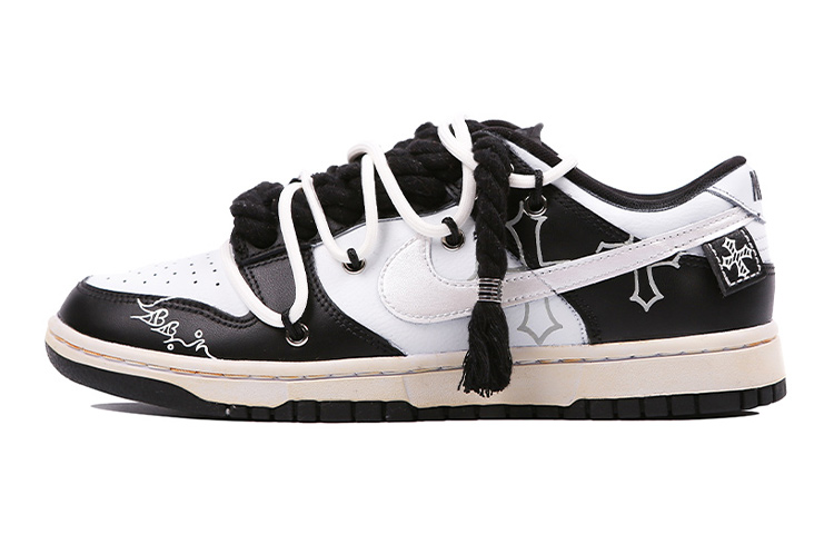 Buy 나이키 덩크 로우 "블랙 화이트 피치 하트"(커스텀) DH9765-002(Team4-女款黑白十字架S-BOX)