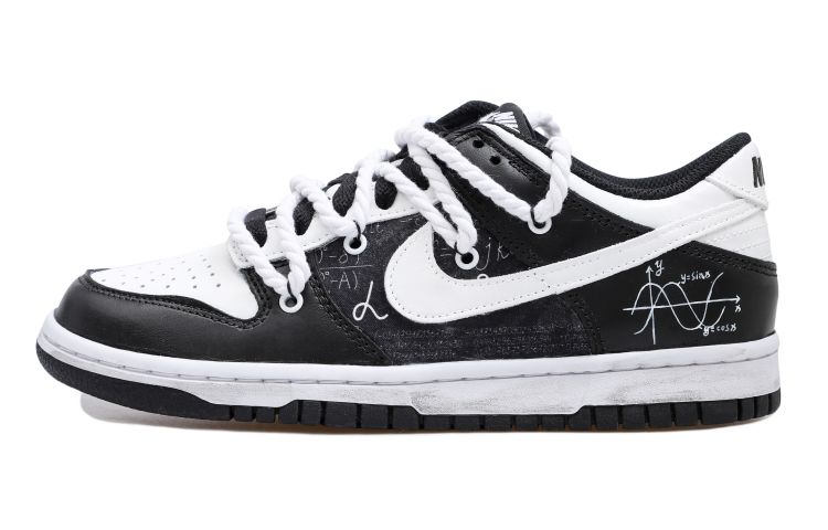 Buy 【訂製球鞋】Nike Dunk Low 極簡 數學 函數 做舊 白麻繩 解構風 貼布 低幫 板鞋 GS 黑白