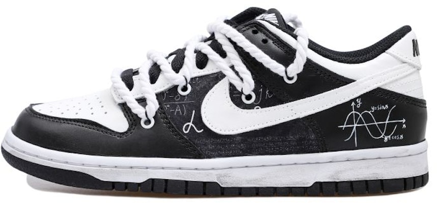 【訂製球鞋】Nike Dunk Low 極簡 數學 函數 做舊 白麻繩 解構風 貼布 低幫 板鞋 GS 黑白 Buy 【訂製球鞋】Nike Dunk Low 極簡 數學 函數 做舊 白麻繩 解構風 貼布 低幫 板鞋 GS 黑白