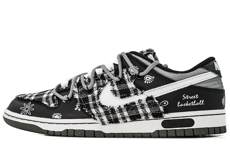 Buy 나이키 덩크 로우 '블랙 화이트 스트릿' (커스텀) DM0108-001(Team肆-D格子腰果花ZQ)