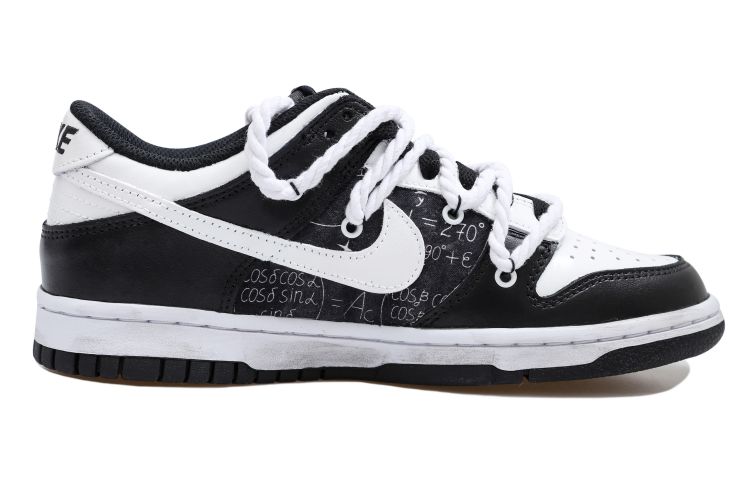Order 【訂製球鞋】Nike Dunk Low 極簡 數學 函數 做舊 白麻繩 解構風 貼布 低幫 板鞋 GS 黑白