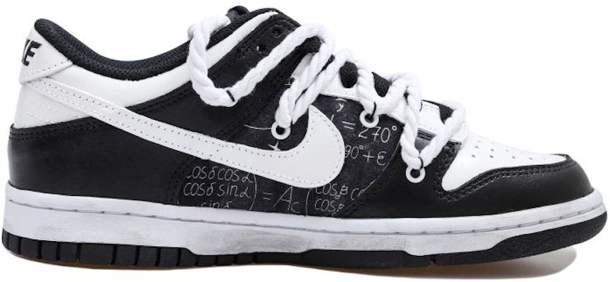 【訂製球鞋】Nike Dunk Low 極簡 數學 函數 做舊 白麻繩 解構風 貼布 低幫 板鞋 GS 黑白 Order 【訂製球鞋】Nike Dunk Low 極簡 數學 函數 做舊 白麻繩 解構風 貼布 低幫 板鞋 GS 黑白