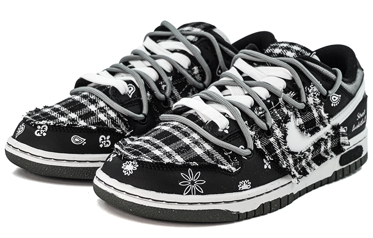 Lookbook 나이키 덩크 로우 '블랙 화이트 스트릿' (커스텀) DM0108-001(Team肆-D格子腰果花ZQ)
