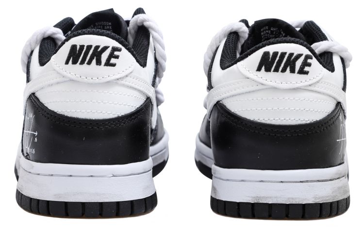 Shop 【訂製球鞋】Nike Dunk Low 極簡 數學 函數 做舊 白麻繩 解構風 貼布 低幫 板鞋 GS 黑白
