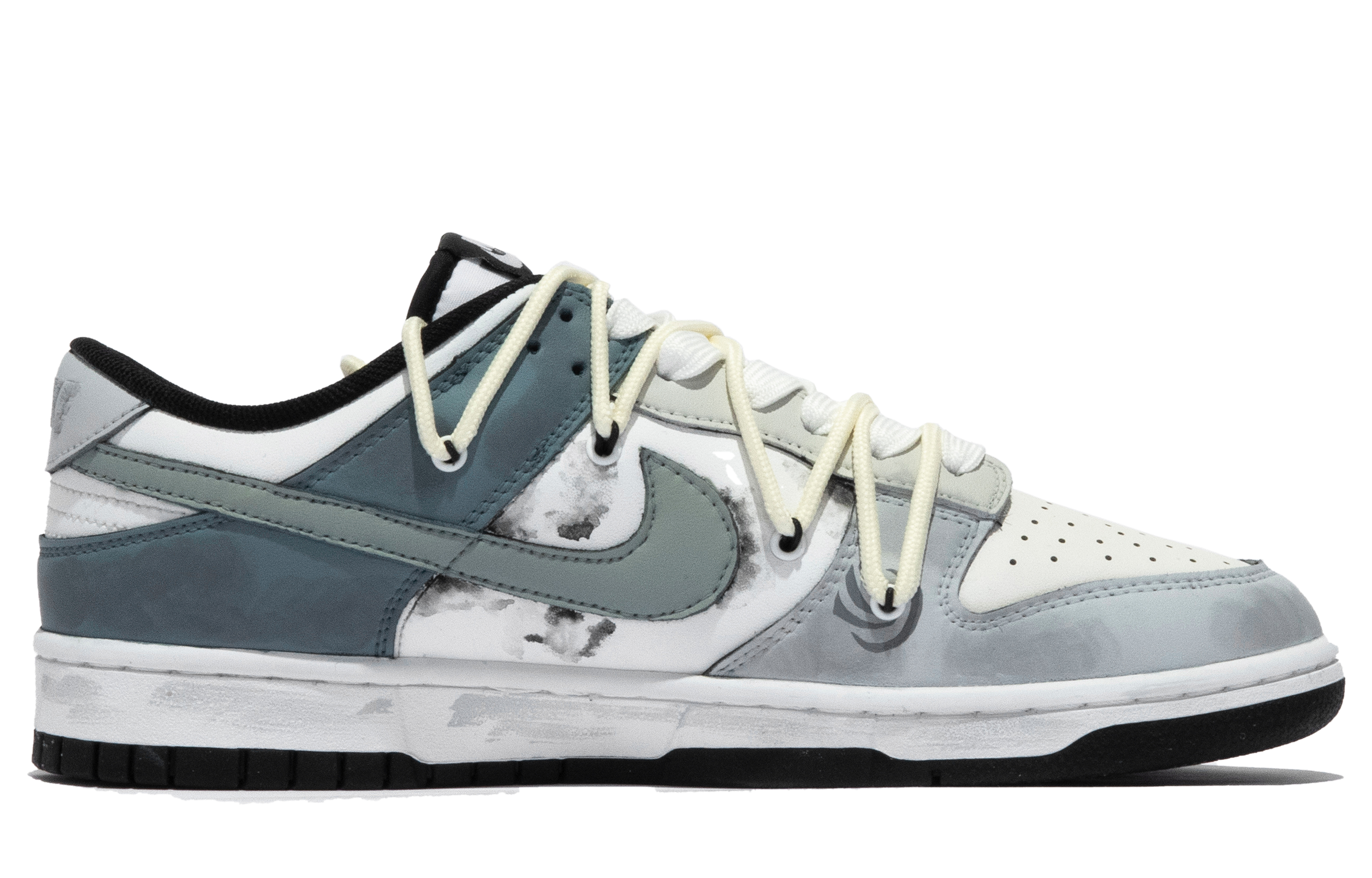 Order [Kasut Custom] Nike Dunk Low 'Hitam Putih Hijau' CW1590-100(TeamM-女款与山印S-BOX)