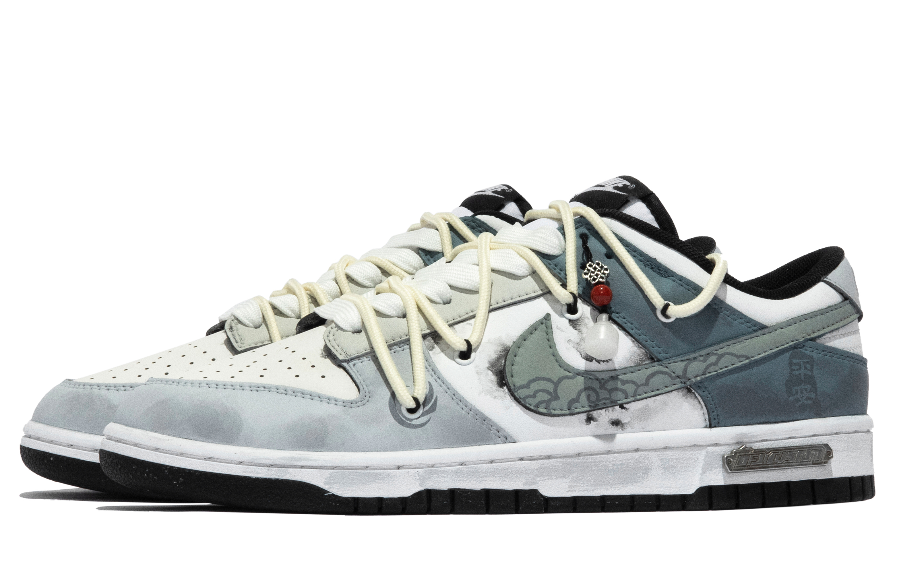 Lookbook [Kasut Custom] Nike Dunk Low 'Hitam Putih Hijau' CW1590-100(TeamM-女款与山印S-BOX)