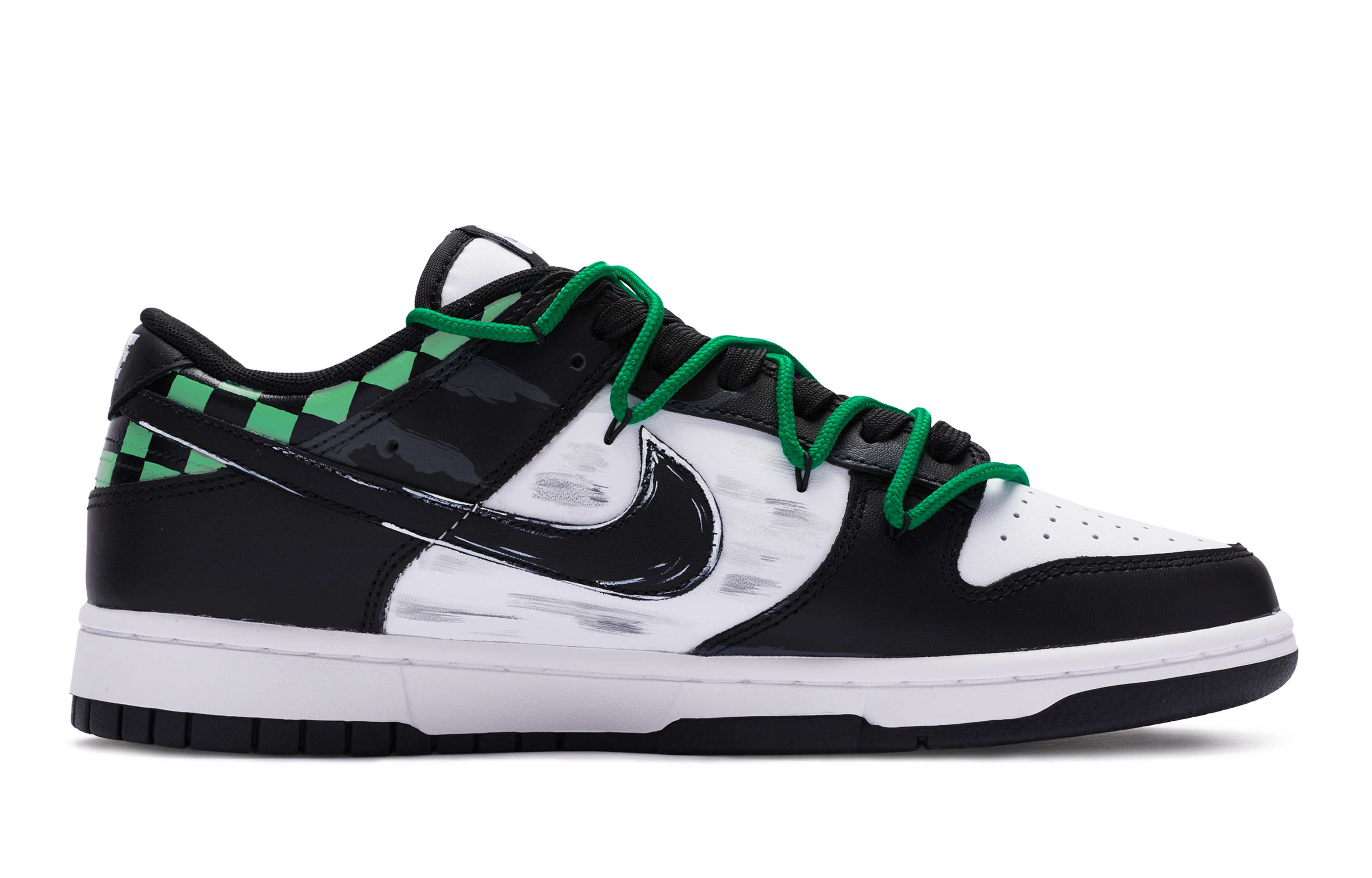 Order [Zapatos Personalizados] Nike Dunk Low 'Negro Blanco Verde BIGNIU' CW1590-100(TeamR-女款炭治郎)