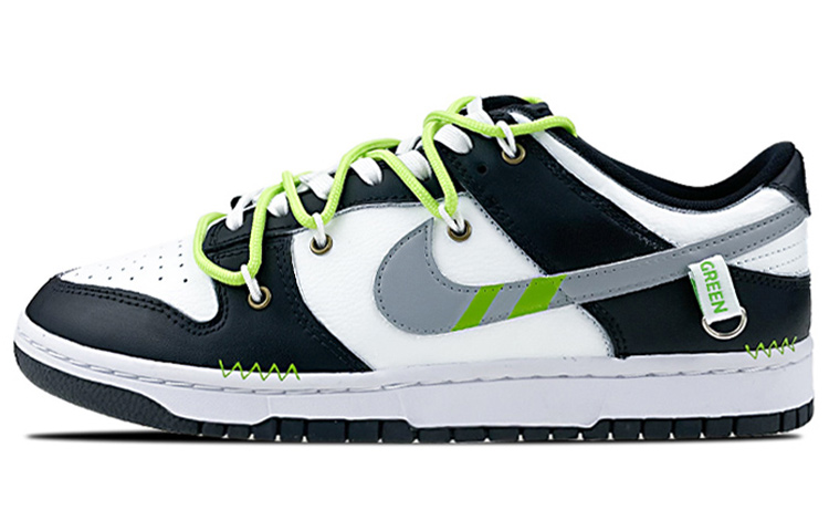 Buy [Kasut Custom] Nike Dunk Low 'Black White Green Kotak Hadiah' DJ6188-002(Team叁-男款复古黑白绿S-BOX)